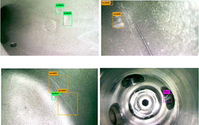 AI智能識別系統內窺鏡損傷自動識別示例：裂縫、缺損、腐蝕、嚴重積碳、凹陷等